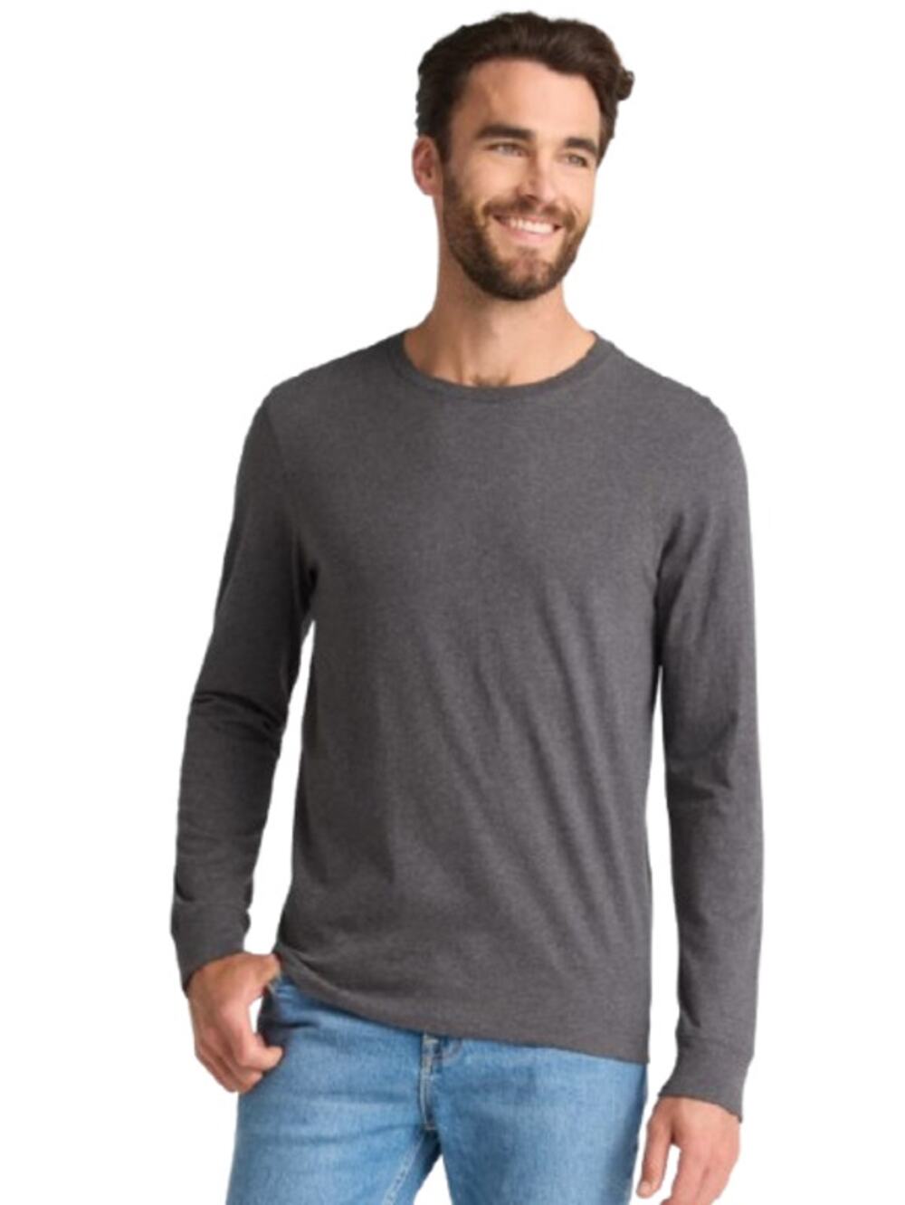 GEORGE Men's Cotton Long Sleeve Crew Neck Tee Large Charcoal Sky Heather NWT